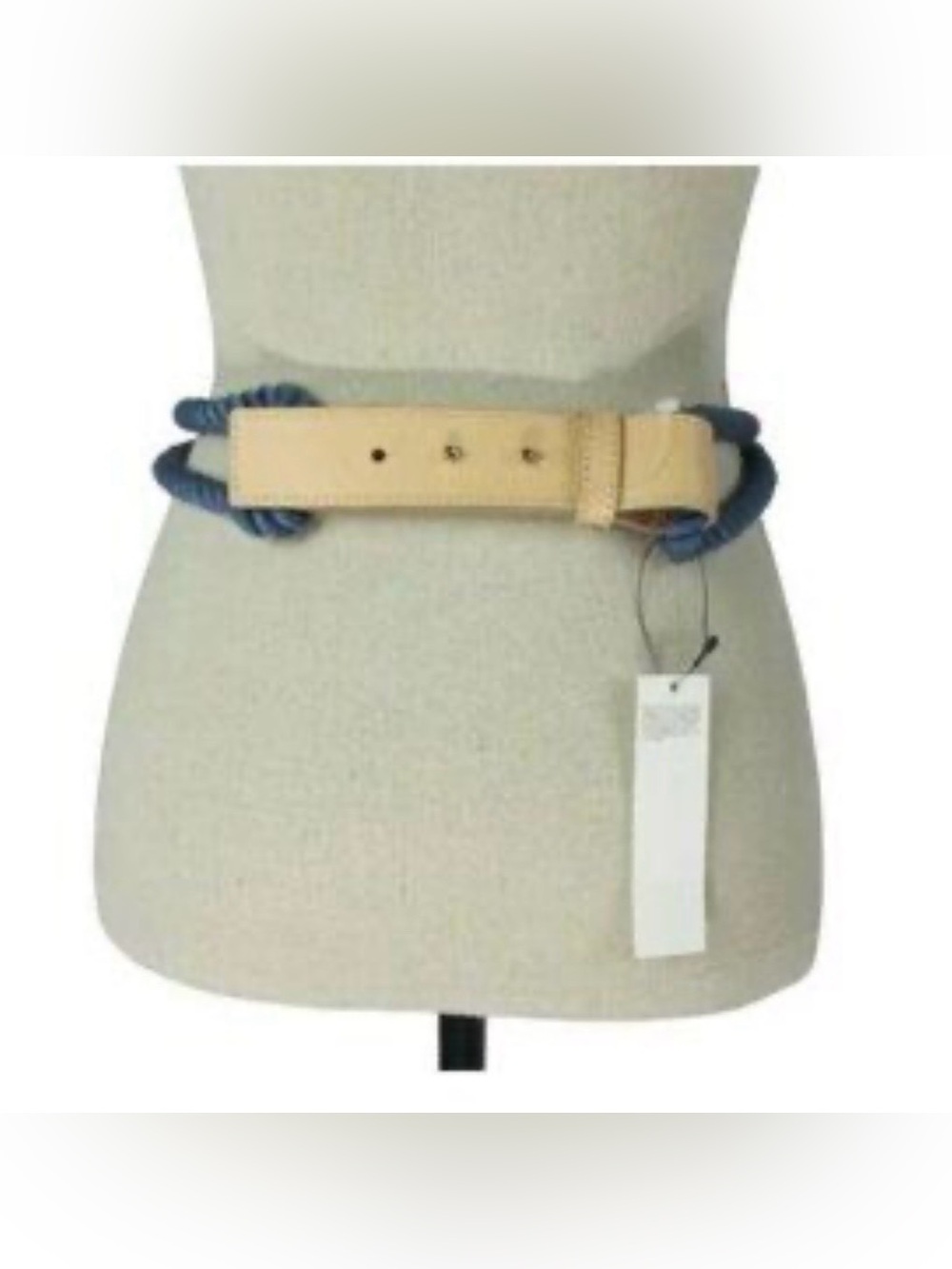 Chicos faux leather and rope belt in blue and cream size medium